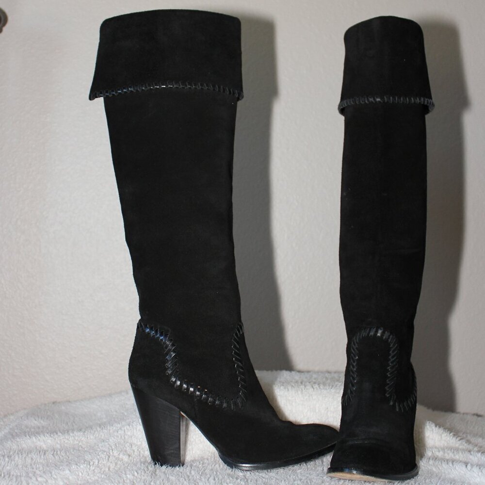 KORS Michael Kors Black Suede Over-The-Knee Whipstitch Boots